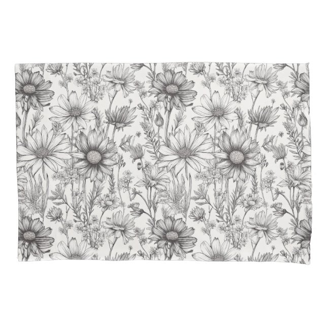 Funda De Cojín Black flowers drawing (Anverso)