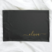 Black Gold Modern Script Girly Monograma Nombre