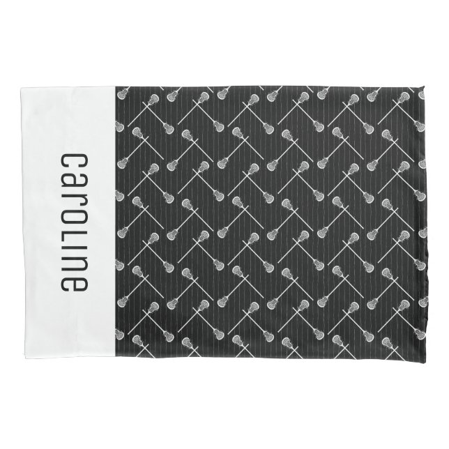 Funda De Cojín Black Lacrosse White Sticks Patterado (Anverso)