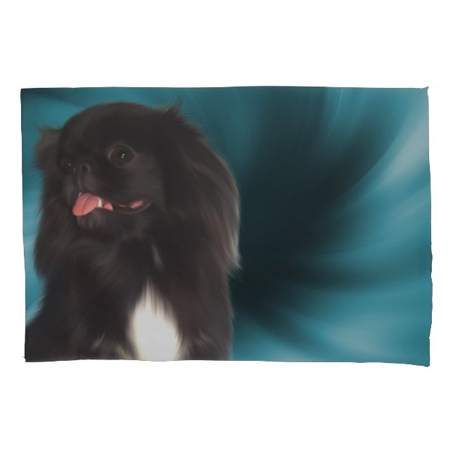 Funda De Cojín Black Pekingese Blue Swirls Dog Art  (Anverso)