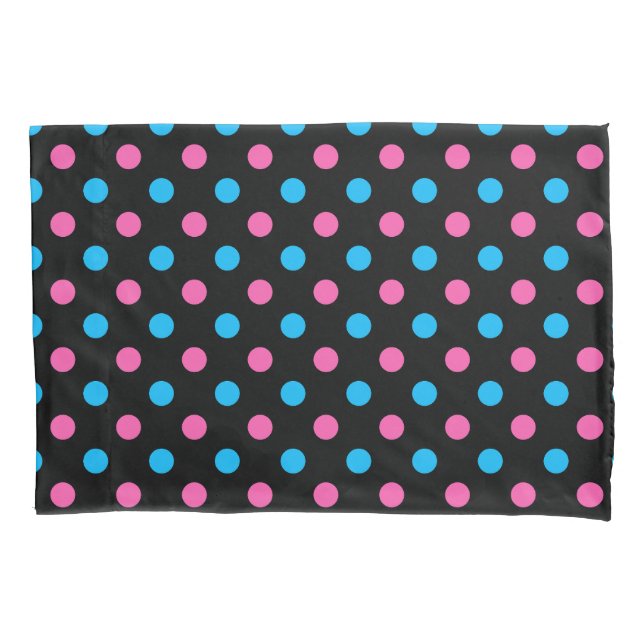 Funda De Cojín Black Pink Blue Polka Dot Pattern (Anverso)