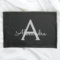 Black Silver Modern Script Girly Monograma Nombre