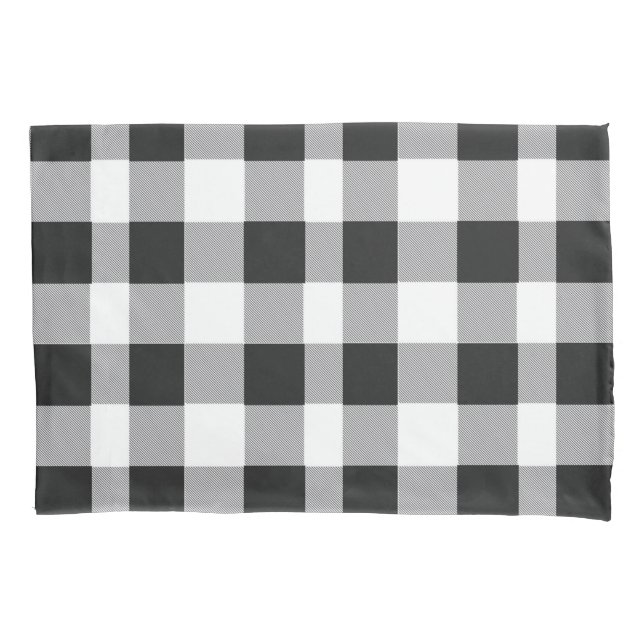 Funda De Cojín Black White Buffalo Gingham Check Plate Holiday (Anverso-izquierdo)