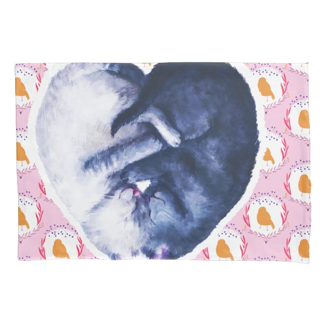 Funda De Cojín Black White Cat Bird Love Watercolor (Anverso)