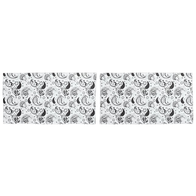 Funda De Cojín Black & White Paisley Pattern –Elegant Textile Art (Anverso - Set)