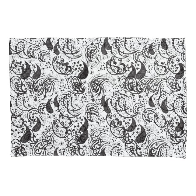 Funda De Cojín Black & White Paisley Pattern –Elegant Textile Art (Anverso)