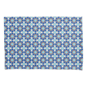 Funda De Cojín Blanco Azul Oriental Marruecos Geométrico Arabesqu