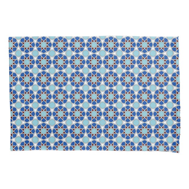 Funda De Cojín Blanco Azul Oriental Marruecos Geométrico Arabesqu (Anverso)