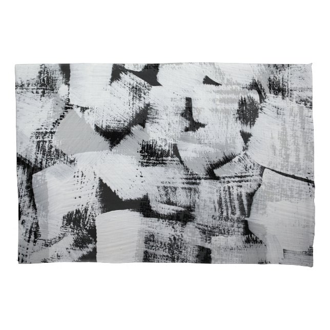 Funda De Cojín Blanco negro, lienzo pintado abstracto. (Anverso)