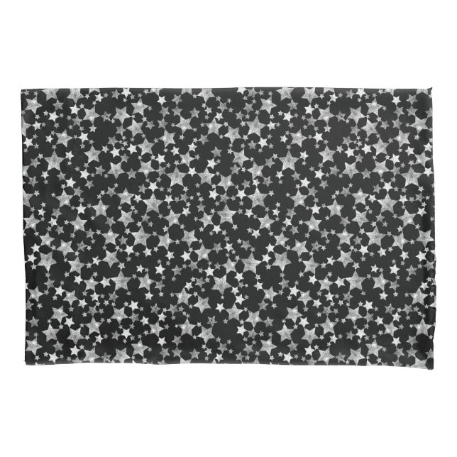 Funda De Cojín Blanco sobre negro | Patrón de estrellas de impres (Anverso-izquierdo)