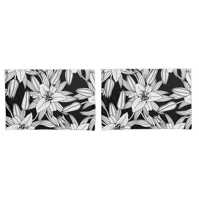 Funda De Cojín Blooming Lilies in Black and White (Anverso - Set)