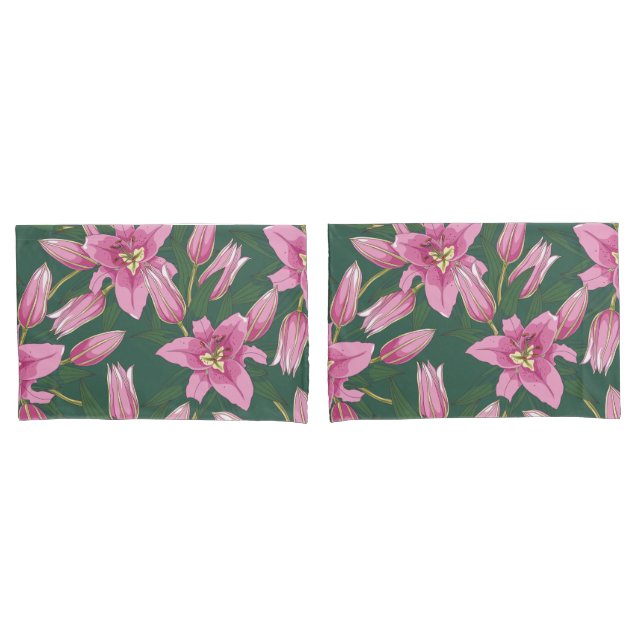 Funda De Cojín Blooming Lilies in Deep Green (Anverso - Set)