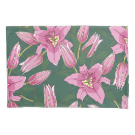 Funda De Cojín Blooming Lilies in Deep Green
