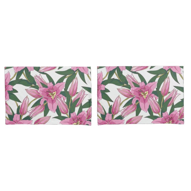 Funda De Cojín Blooming Lilies in Pastel Pink on White (Anverso - Set)