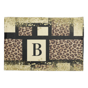Funda De Cojín Bloque de Color Crema Marfil Negro y Leopardo Guep