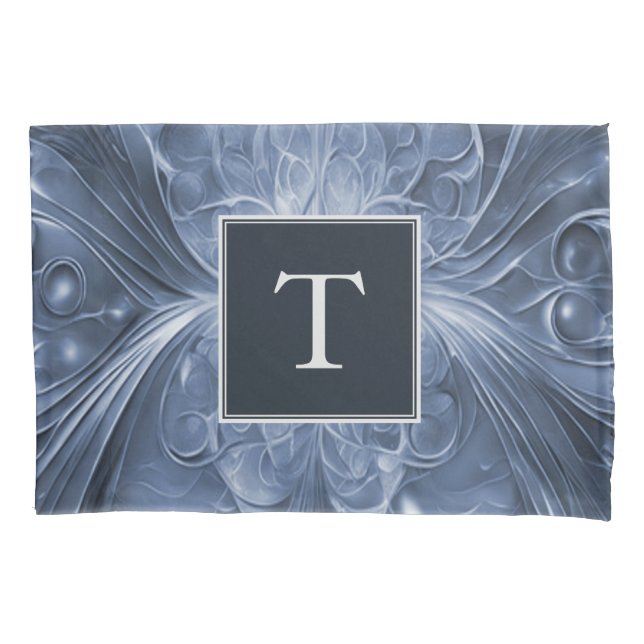 Funda De Cojín Blue Abstract Flourie Monograma Pillowcase (Anverso)
