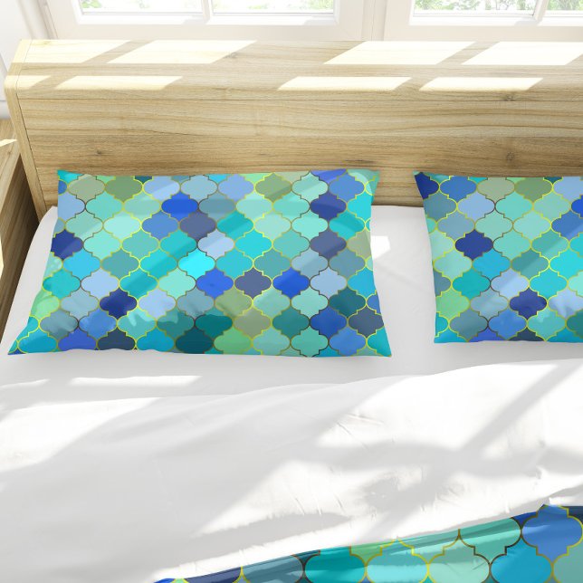 Funda De Cojín Blue Aqua Moroccan Mosaic Pattern (Blue Aqua Moroccan Mosaic Pattern Pillow Case)