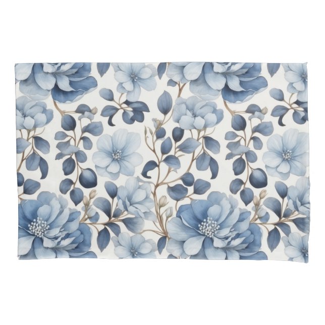 Funda De Cojín  Blue Bloom Reverie – Floral Pillowcase (Anverso)
