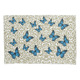 Funda De Cojín Blue butterfly gold garden