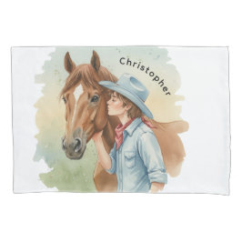 Funda De Cojín Blue Cowboy Kissing a Horse Birthday Party Gift
