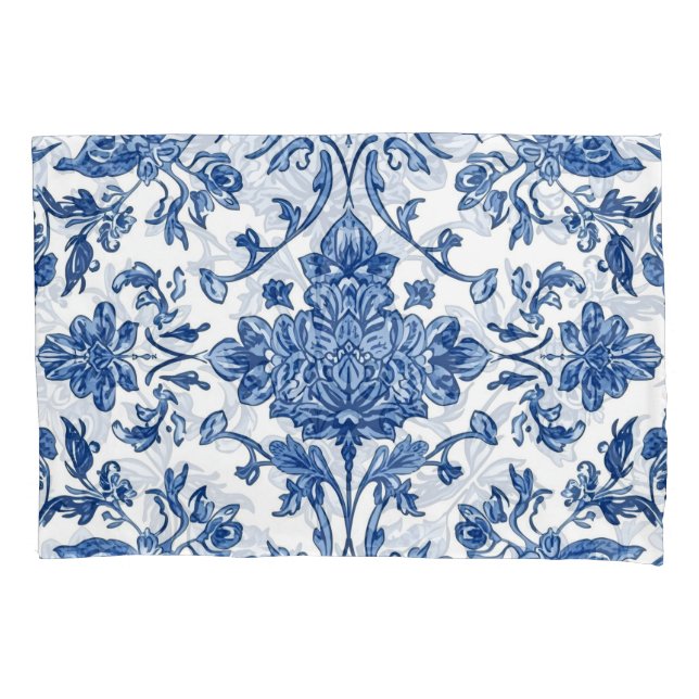 Funda De Cojín Blue Floral Chinoiserie White Watercolor (Anverso)