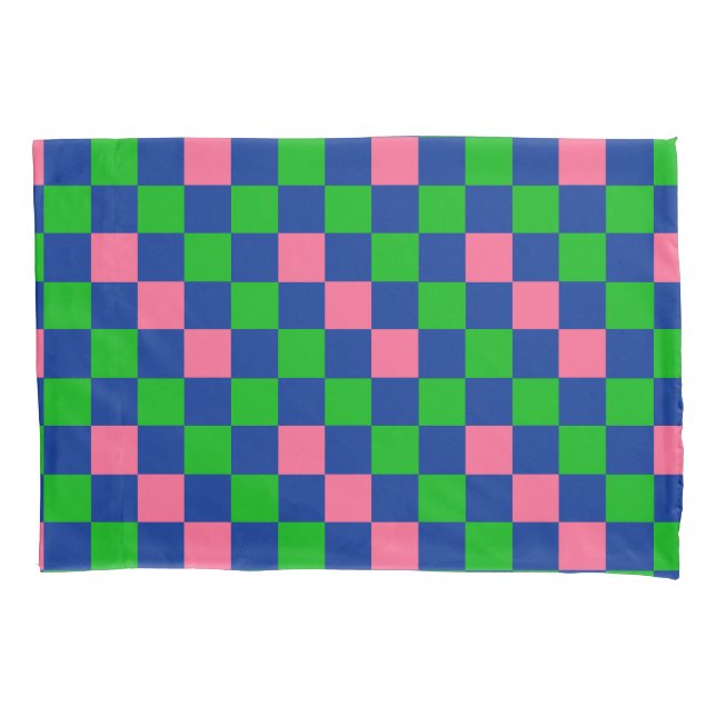Funda De Cojín Blue Green Pink Checkered Pattern Design  (Anverso)