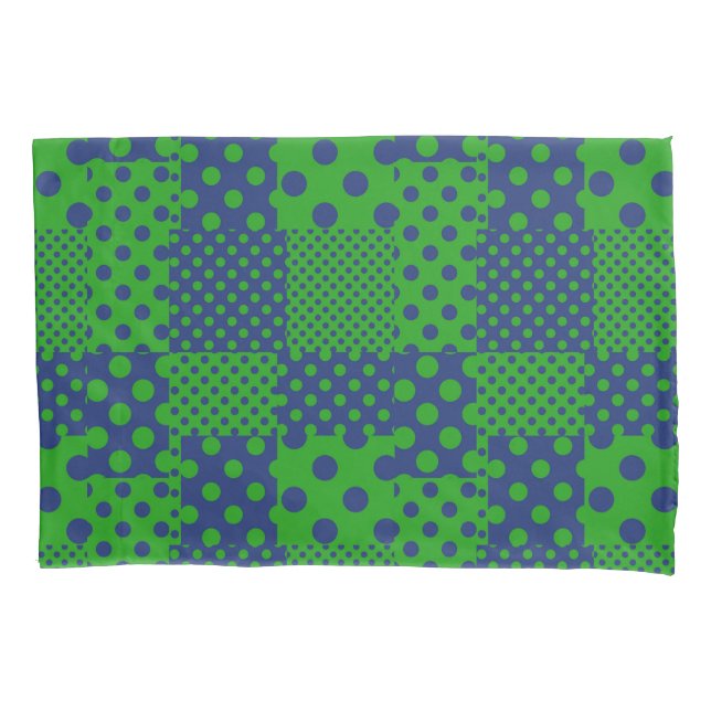 Funda De Cojín Blue Green Polka Dots Patchwork  (Anverso)