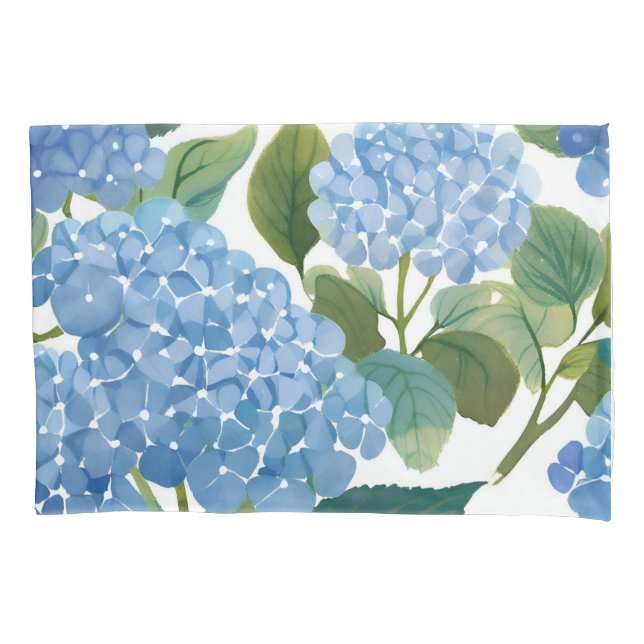 Funda De Cojín Blue Hydrangea Watercolor Floral Coastal (Anverso)