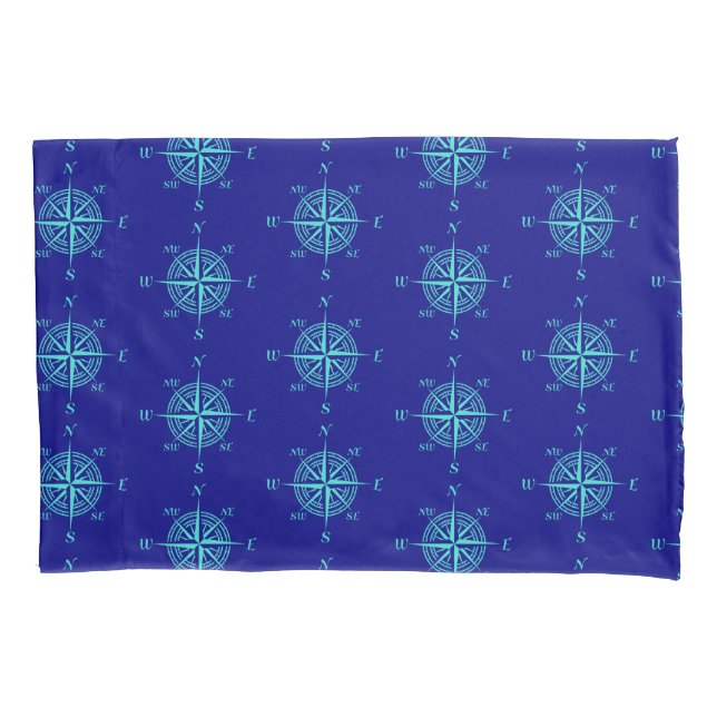 Funda De Cojín Blue Nautical Sailing Compass (Anverso)