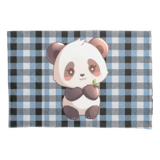 Funda De Cojín Blue Plaid Panda