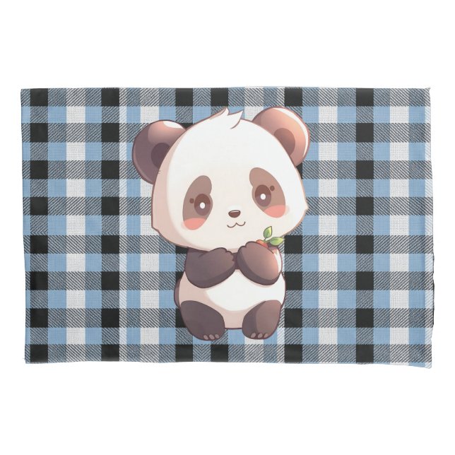 Funda De Cojín Blue Plaid Panda (Anverso)