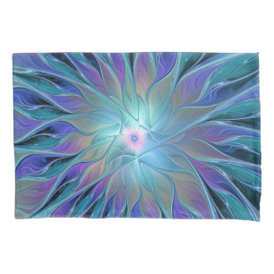 Funda De Cojín Blue Purple Flower Dream Resumen arte fractal
