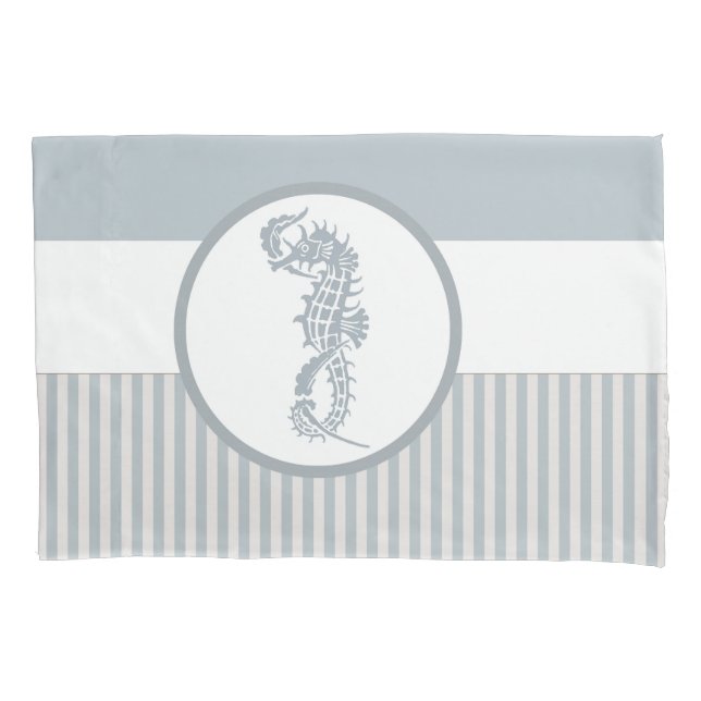 Funda De Cojín Blue Seahorse Blue Classic Nautical Elegant (Anverso)