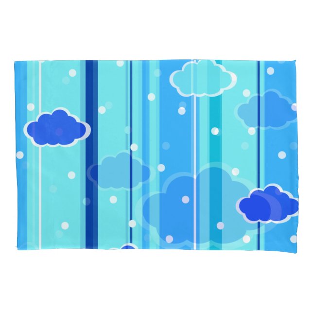 Funda De Cojín blue strips clouds dots (Anverso)