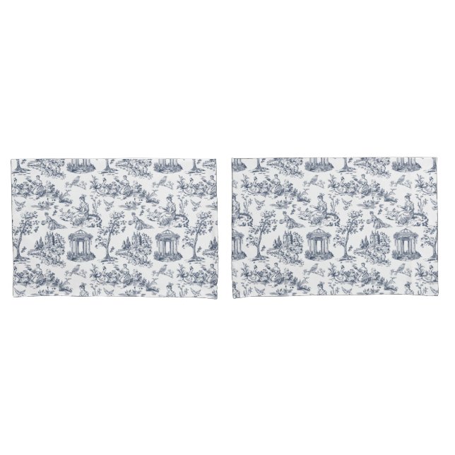 Funda De Cojín Blue Toile de Jouy, estilo campestre francés (Anverso - Set)