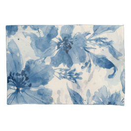 Funda De Cojín Blue Watercolor Floral Painted Botanical Whimsical