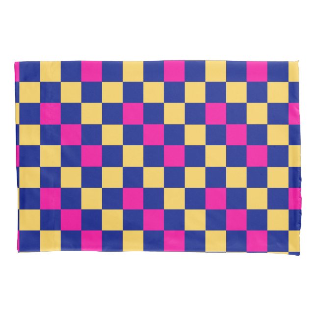 Funda De Cojín Blue Yellow Pink Checkered Pattern Design  (Anverso)