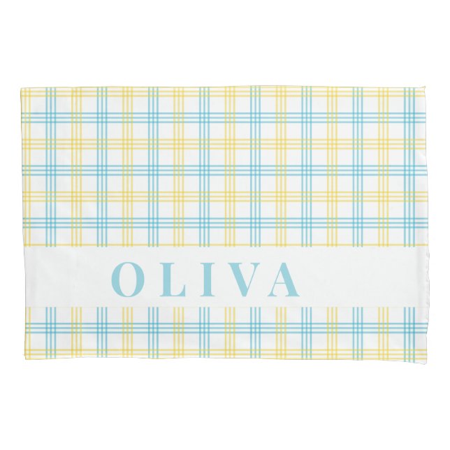 Funda De Cojín Blue Yellow Plaid Custom Name (Anverso)