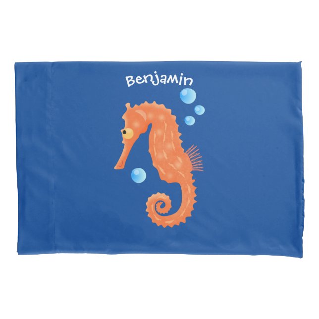 Funda De Cojín Bóbulas de caballito de mar naranja personalizado  (Anverso)
