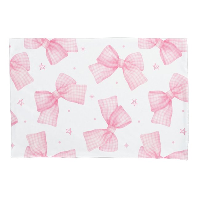 Funda De Cojín Bocas de gingham rosa y estrellas (Anverso)