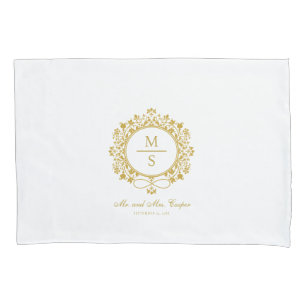 Funda De Cojín Boda dorado Monograma blanco y oro
