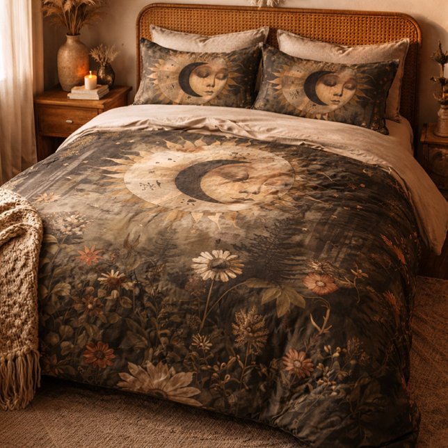 Funda De Cojín Boho Celestial Sun Moon Wildflower Garden (Subido por el creador)