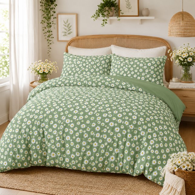 Funda De Cojín Boho Daisy Estampado Floral Verde (Subido por el creador)