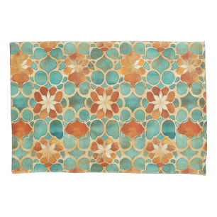 Funda De Cojín Boho Marroquí Turquesa y Floral Terracota