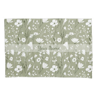 Funda De Cojín Boho Sage Green Botanical Personalized Floral 