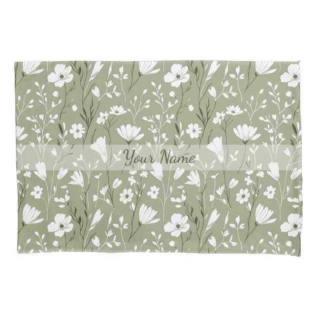 Funda De Cojín Boho Verde Sage Botánico Floral Personalizado  (Anverso)