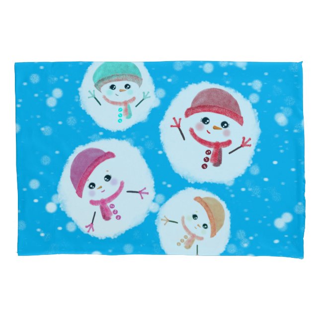 Funda De Cojín bola de nieve y azul Snowman (Anverso)