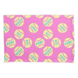 Funda De Cojín Bolas de tenis amarillas de pasto, letra pequeña