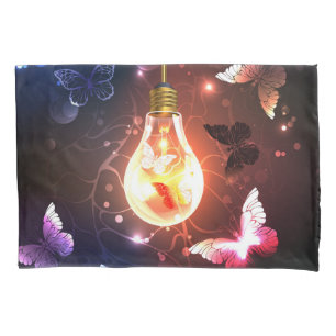 Funda De Cojín Bombilla brillante con mariposas nocturnas
