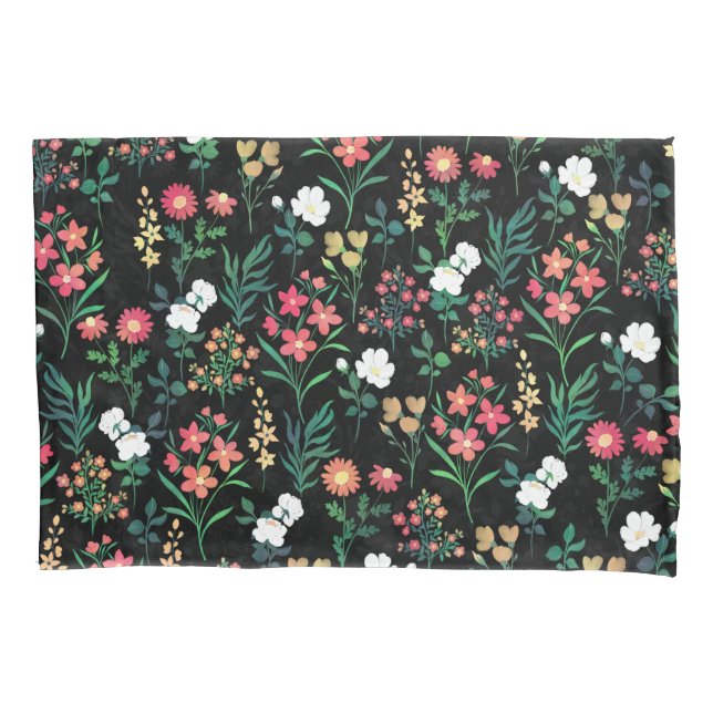 Funda De Cojín Bonito acuarela Floral Negro Botánico (Anverso-izquierdo)